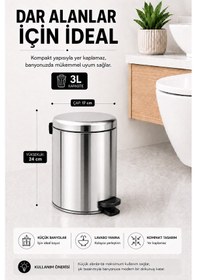 Resim Pedallı Çöp Kovası 3 Litre İç Kovalı Kapaklı Banyo Çöp Kutusu Krom - Elit 7003 