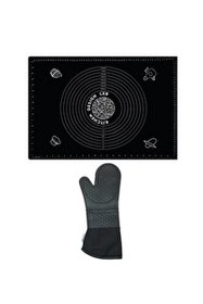 Resim Kitchen Design Lab 45x65 CM Silikon Hamur Açma Matı Ve Gri Silikon Yanmaz Mutfak Fırın Eldiveni 2'li Set Siyah 