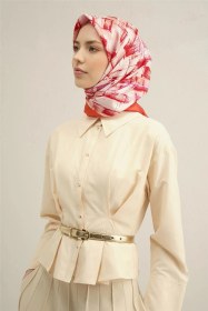 Resim Armine Soyut Desenli Saf İpek Twill Eşarp 9350d 23 Pembe 
