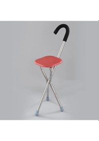 Resim Xuweiwei Kırmızı Kare Katlanır Hafif Yaşlılar İçin Yürüme Bastonu Oturaklı Kamp Taburesi 