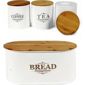 Resim Evstyle Bambu Kapaklı Metal Ekmeklik ve Kavanoz Seti 