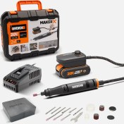 Resim Worx WX739 Makerx 20VOLT 2.0AH. Kömürsüz Profesyonel Kalem Tipi Devir Ayarlı Gravür Seti + 34 Parça Aksesuar 