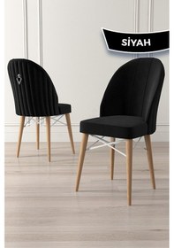 Resim Canisa Ritim Serisi 4 Adet Siyah Sandalye 1.sınıf Babyface Ithal Kumaş Doğal Ahşap Ayak Gümüş Halkalı Sandalye Siyah Ayaklar Doğal Ahşap 