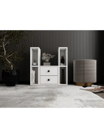 Resim Nettrends Modüler Depolamalı Ofis Sehpası Çekmeceli Yan Ünite Açık Raflı Tasarım BEYAZ-NRG-OFS-S-1001 