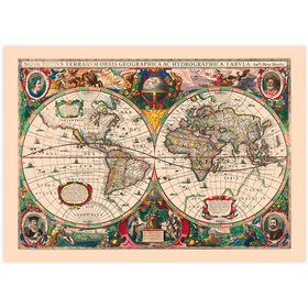 Resim Vintage Coğrafi ve Hidrografik Dünya Haritası - Art Print - Matt Studio / 30x40 cm 