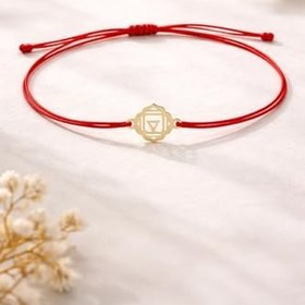 Resim NEREZE 925 Ayar Gümüş Gold Kırmızı İpli Kök Çakra Makrome Bileklik 