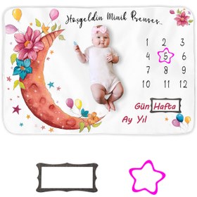 Resim Moky Design Bebek Anı Battaniyesi, Yenidoğan Aylık Konsept Fotoğraf Çekim Battaniyesi, Bebek Hediyelik 