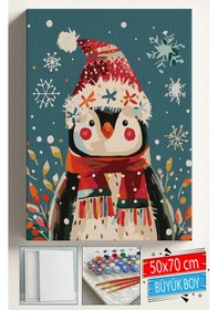 Resim Sayılarla Boyama Seti Numaralı Tuval Fırça Boya Dahil Kasnaklı Set 50x70 Cm - Şirin Penguen 