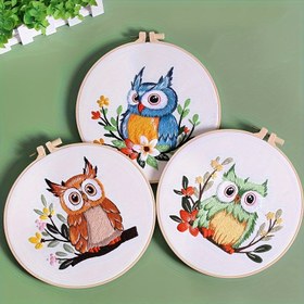 Resim 1 adet Başlangıç Baykuş Nakış Kiti - 29.97cm x 29.97cm Renkli Çiçekli Baykuş Tasarımı | Çember, İğne & İngilizce Talimatlar Dahil | Benzersiz Anneler Günü, Yeni Yıl, Paskalya Hediyeleri için İdeal 