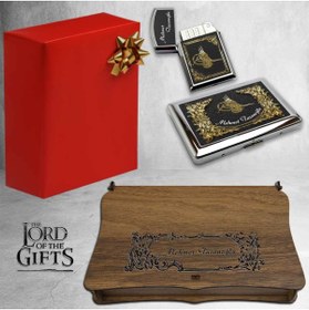 Resim Gold Efektli Osmanlı Tuğralı Sigara Tabakası Ve Çakmak Seti 