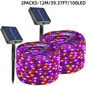 Resim 2 Paket Halloween Güneş Işıklı Dizüstü Bilgisayarlar, 50/100/300 LED'ler, 8 Mod, Güneş Enerjili, Mor ve Turuncu Güneş Paneli Tasarımı, Halloween ve Noel Süslemeleri için Mükemmel, Dış Mekan Güneş Işıklı Dizüstü Bilgisayarlar, Festivite Aydınlatma, Canlı Aydınlatma, Düğme Kontrolü 