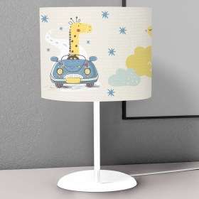 Resim instababyrooms Mavi Araba Süren Zürafa Desenli Çocuk Odası Dijital Baskılı Çocuk Odası Masaüstü Abajur Avize 