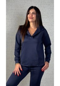 Resim Defymoda Kadın Uzun Kollu Kapüşonlu Ikili Takım Mavi 