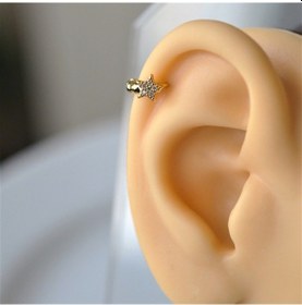 Resim Gold Cerrahi Çelik Yıldız Modelli Halka Tragus Piercing Helix Lob Renkli 