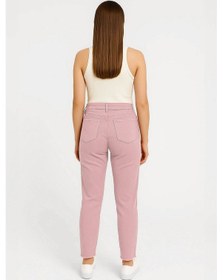Resim Kadın Paçası Püskül Detaylı Jean Pantolon Pembe 