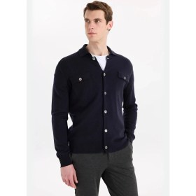 Resim Alpha Studio Koyu Lacivert Erkek Regular Fit Gömlek AU-3105L Geelong Wool Shırt 