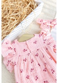 Resim Babymod Müslin Kiirazlı Desenli 100% Pamuk Yazlık Kız Bebek Tulum Pembe 