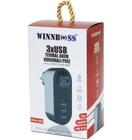 Resim Siyah Termal Akım Korumalı 1xpriz 3xusb Duvar Tipi Priz 10a - 25 2 M 