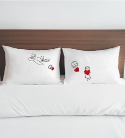 Resim Bk Gift Sevgili Tasarımlı Pamuklu 2 Li Yastık Kılıfı Seti-1 50x70cm , Sevgiliye , Ev si, Tasarım Ev Tekstili 