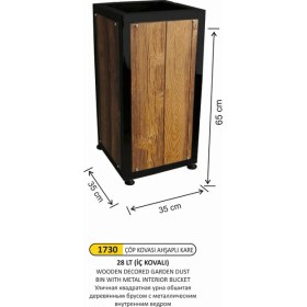 Resim Arı Metal Bahçe Çöp Kovası Kare Ahşaplı Dekorlu Metal Iç Kovalı 
