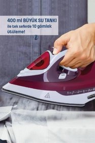 Resim Yeni Nesil Kırmızı Buharlı Ütü 2200 Watt Seramik Tabanlı Yüksek Buhar Gücü 