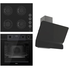 Resim Ferre STEAMART-FRYART Serisi Siyah Set (CS205-FA + QEP64CS +D080 ) - Emaye Izgara / Kademeli Musluk 