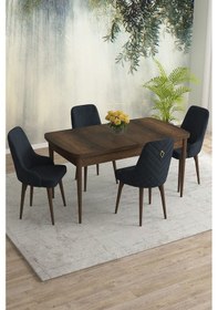 Resim Meri Serisi 80x132 Açılabilir Mdf Barok Ahşap Desen Masa Takımı 4 Krem Sandalye Antrasit 