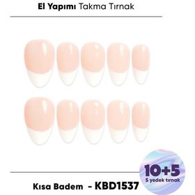Resim 15'li Ten Rengi Kısa Badem Kbdk1537fk 10'lu Tekrar Kullanılabilir El Yapımı Protez Takma Tırnak M 