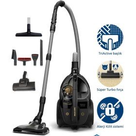 Resim Pihilips Sessiz ve Güçlü 5 Yıl Garanti Marathon Ultimate Toz Torbasız Elektrikli Süpürge HEPA13 XB9125 +Turbo Halı döver Başlıklı 