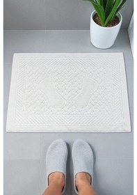 Resim Ayak İzi Desenli 2li Ayak Havlusu - 50x70 Cm - Su Emici Banyo Paspası Seti - Beyaz Beyaz 