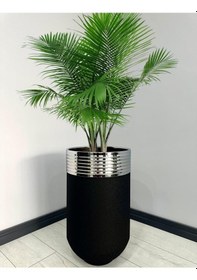 Resim Elegant Dekoratif Krom Darbuka Siyah Saksı 70cm 
