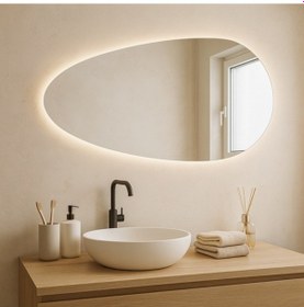 Resim 70x120 Cm Modern Oval Led Banyo Aynası Dokunmatik Dim Edilebilir, 3000k Günışığı Sarı 