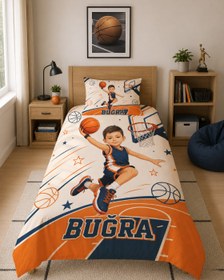 Resim Evmila Karikatüristik Basketbol Temalı Nevresim Takımı - 100x150 cm Nevresim ( Bebek Boy Özelleştirilmiş ) + 35x45 cm Yastık Kılıfı 