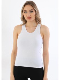 Resim Kadın Pamuklu Likralı Sporcu Askılı Atlet-beyaz Beyaz 