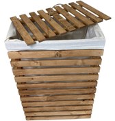 Resim Rusthing Doğal Ahşap Kirli Çamaşır Sepeti Banyo Çok Amaçlı Çamaşır Sepeti Tik Rengi 