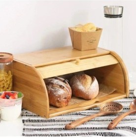 Resim Açılır Kapanır Kapaklı Ekmek Kutusu Bambu 38x19cm Kahverengi 