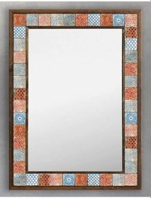 Resim Oscar Stone Decor Masif Çerçeveli Mozaik Taş (Mermer) Ayna 53 X 73 Cm Seramik Desenli Ayn5070-018 