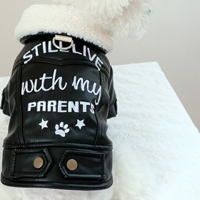 Resim Küçük Köpekler İçin Rahat Polar Astarlı Ceket - "Hala Ebeveynlerimle Yaşıyorum" Tasarımı, Pomeranyen ve Teddy Irkları için Sıcak Kışlık Mont, Sadece Elde Yıkama, Siyah Beyaz Tüylü Kenar Detaylı, Köpek Ceketi 