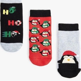 Resim Koton Erkek Bebek Yılbaşı Temalı Penguen Detaylı Pamuklu Havlu Çorap Seti Çok Renkli 