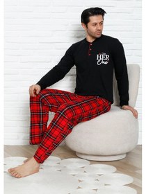 Resim Enisena Erkek Pijama Takımı - Ekose Altlı- Eş Versiyonlu -12580 Siyah 