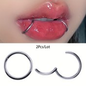 Resim 2 adet Dikişsiz Paslanmaz Çelik Hoop Dudak Halkası Seti Punk Basit Tarzı Vücut Piercing Takı Seti 