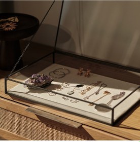 Resim Cam Takı Ve Aksesuar Kutusu Keten Tabanlı Siyah 35x25x5cm 