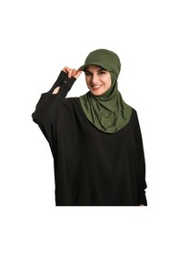 Resim Hürrem Bone Haki Pratik Hazır Geçmeli Şapkalı Tesettür Eşarp Viskon Düz 2513 09 haki 