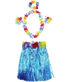 Resim Luau Aloha Hawaii Partisi Etek Taç Ve Bileklik Seti Mavi 