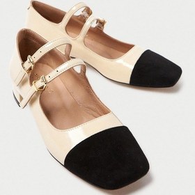 Resim Mubiano Hakiki Deri Collection Kadın Düz Rugan Babet Bej/siyah - Mcsr1008 - Bjs Bej/siyah 