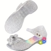 Resim Kızlar için LED Işıklı Ayakkabı, Jelly LED Sandaletler, Prenses Elbise Desenli Toddler Snow Queen Mary Jane Doğum Günü Kostümleri 