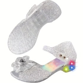 Resim Kızlar için LED Işıklı Ayakkabı, Jelly LED Sandaletler, Prenses Elbise Desenli Toddler Snow Queen Mary Jane Doğum Günü Kostümleri 
