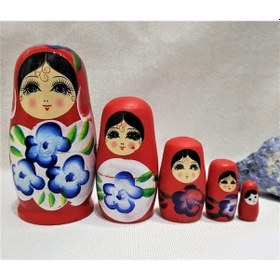 Resim Sevgiliye Özel Günlere Hediye Dekoratif Süpriz 5 li Kırmızı İç İçe Geçen Ahşap Matruşka Bebek 