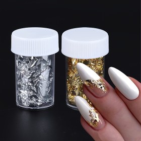 Resim 2 Adet Holografik Tırnak Folyosu Parıltı 3D Altın Gümüş Metal Ayna Kırık Parça Dilimli Sequin Manikür Muhteşem Retro DIY Tırnak Sanatı Dekorasyonu 