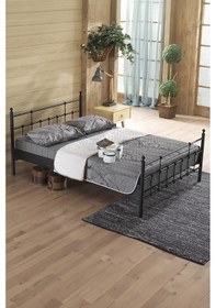 Resim Lalas Çift Kişilik Ferforje Metal Karyola-siyah Ahşap Latalı 